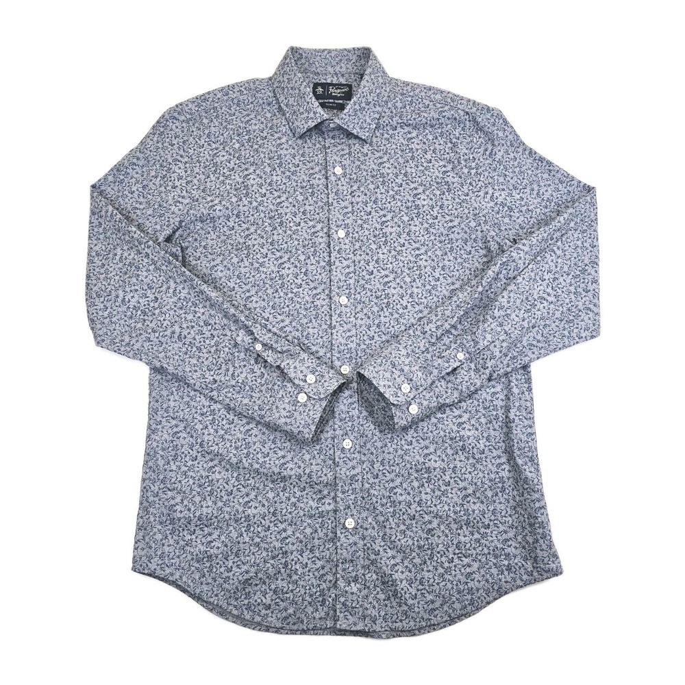 Original Penguin Slim Fit Mens 16 32/33 Blue Floral Design Button Up Dress Shirt